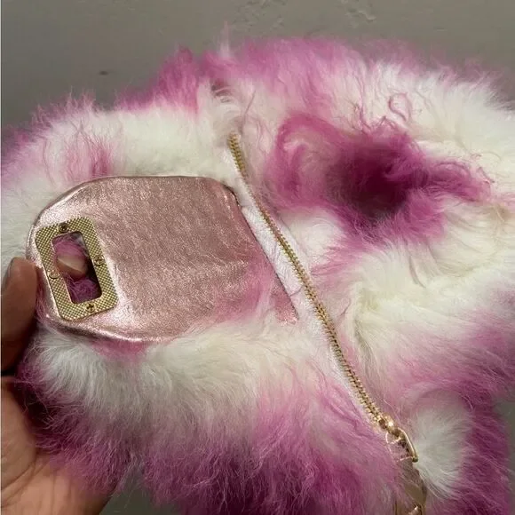 2 Tone Real Lamb Fur Handmade Top Handle, Fold Over Flap Handbag, Crossbody bag - Picture 14 of 16